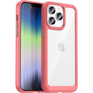 iPhone 14 Pro Hybrid Plastik Cover - Gennemsigtig / Rød