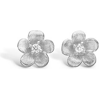 Blossom sølv mat børstet blomster ørestikker rhod. med cz