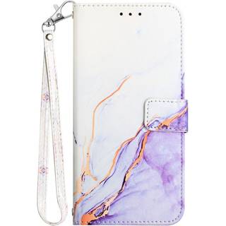 Nokia G60 Læder Flip Cover m. Pung - Marmor - Lilla / Hvid