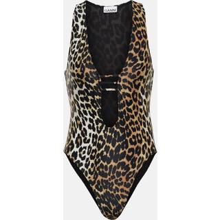 Ganni Leopard-print swimsuit - multicoloured - XXS