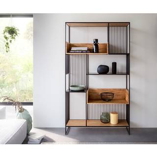 Bücherregal Lukeo 115x200 cm Akazie Natur Metall Schwarz - Natur, Schwarz
