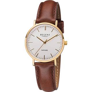 Regent F-1299 Damen-Armbanduhr Goldfarben mit Lederband Braun