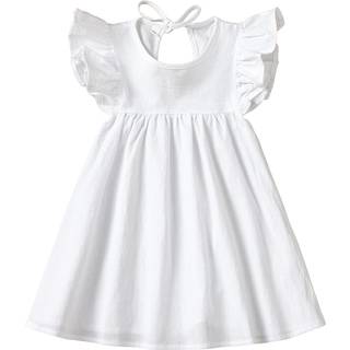 GoodPlayer Toddler Baby Girl Dress Summer Cotton Linned Ruffle Halter ?rmel?s b?rn Casual Beach Party Kjoler 1-6 ?r (White 5_Years)