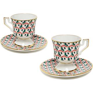 La DoubleJ Tea And Coffee - 'Cubi Lilla' espresso cup and saucer, set of two in Multicolor Porcelain