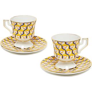 La DoubleJ Tea And Coffee - 'Cubi Giallo' espresso cup and saucer, set of two in Multicolor Porcelain