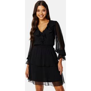 V-neck Frill L/S Chiffon Dress