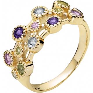 Lund Copenhagen 8 kt. guld ring med mix af peridot, topaz, ametyst og pink zirkonia