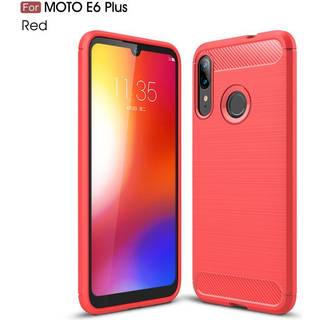 Motorola Moto E6 Plus Carbon Texture Fleksibelt Plastik Cover - Rød