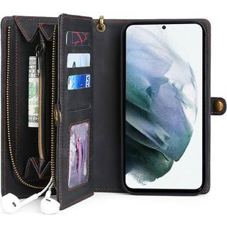Samsung Galaxy S21 FE (5G) MEGSHI 2-i-1 Magnetisk Læder Flip Cover med Stor Kortholder- Sort