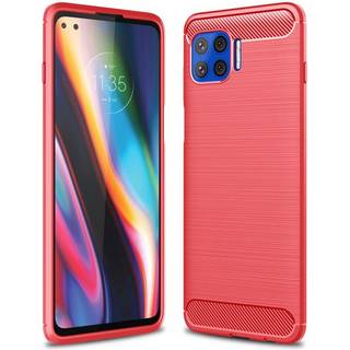 Motorola Moto G 5G Plus Cover m. Carbon Fiber Look - Rød