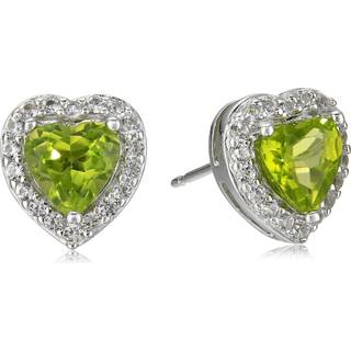 Sterling sølv ægte peridot og skabte hvid safir Halo Heart Stud øreringe