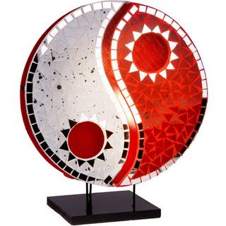 Ying Yang bordlampe med mosaikspejlsten, rød