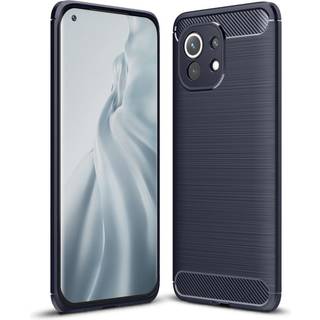 Xiaomi Mi 11 Brushed Carbon Fiber Bagside Cover - Mørkeblå