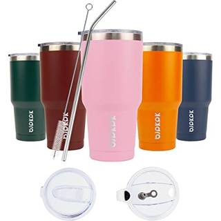 Bjpkpk 30oz isoleret tumbler med låg og strå rustfrit stål rejse kaffe tumbler pulver coated rejse krus lyserosa