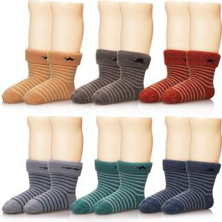 Eocom 6 par Baby Drenge Piger Uldsokker Sp?db?rn Sm?b?rn B?rn Unisex Vinter Tykke Bl?de Varme Thermal Sokker (1-3 ?rs Stripe)