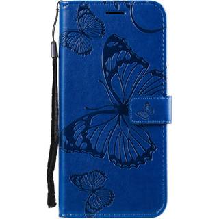 Samsung Galaxy A20s Læder Cover m. Kortholder Sommerfugl - Blå