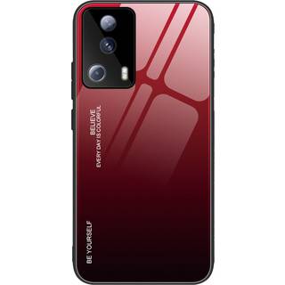 Xiaomi 13 Lite Glas Bagside Cover - Hello - Rød / Sort