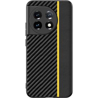 One Plus 11 TPU Carbon & Imiteret Læder Cover - Sort / Gul