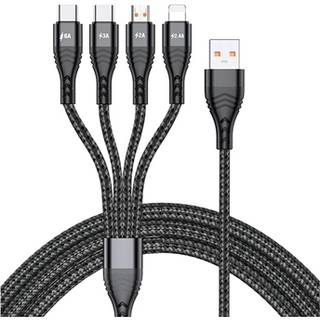 Nylonflettet Universal 4-i-1 USB-kabel - 66W, 2m - Sort