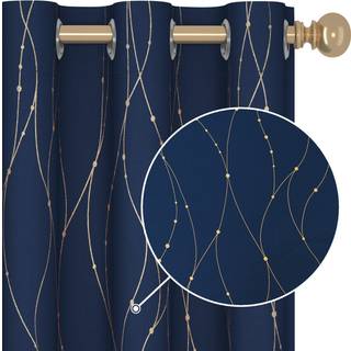 Deconovo Navy Gardiner til Samll-vindue - M?rkl?gningsgardiner til m?rkl?gning til sovev?relset Gold Wave Line og Dots Gardiner (42W x 45L tommer