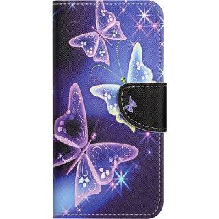 Samsung Galaxy A24 Læder Cover m. Pung & Ståfunktion - Lilla Sommerfugle