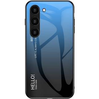 Samsung Galaxy S23 Glas Bagside Cover - Hello - Blå / Sort