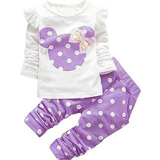 Baby pige tøj spædbarn tøj sæt 2 stykker langærmet toppe bukser (9-12 måneder lilla)