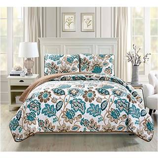 MK Collection 3pc Senget?ppe Coverlet quiltet blomster af hvid gr?n brun konge/Californien konge over st?rrelse 118 """" x 95 """" #venice nyt