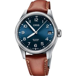 ORIS Big Crown Propilot Big Date armbåndsur, blå skive med brun læderrem - 41mm