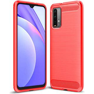 Xiaomi Poco M3 Brushed Carbon Fiber Bagside Cover - Rød