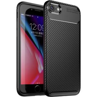 iPhone SE (2022 / 2020) / 8 / 7 Carbon Fiber Fleksibelt Plastik Bagside Cover - Sort
