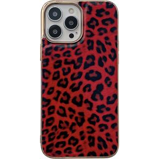 iPhone 14 Pro Fleksibelt Bagside Cover - Leopard Mønster - Rød