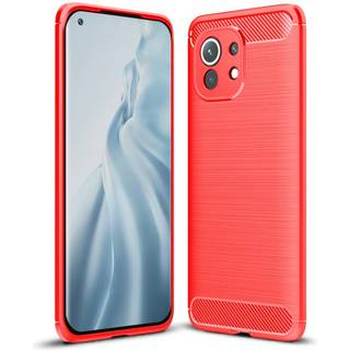 Xiaomi Mi 11 Brushed Carbon Fiber Bagside Cover - Rød