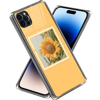 iPhone 14 Pro Fleksibelt Plast Bagside Cover - Solsikke i en Ramme