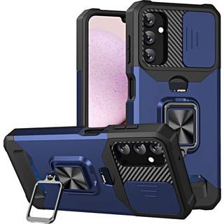 Samsung Galaxy A14 (5G) Håndværker Bagside Cover m. Magnetisk Kickstand, Kortholder & Cam Slider - Sort / Blå