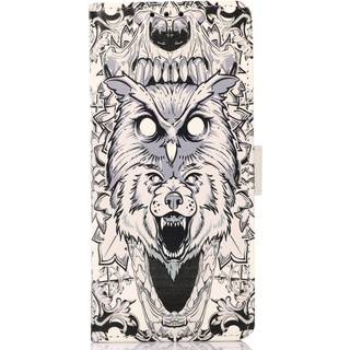 iPhone 13 Pro Læder Flip Cover m. Pung - Abstrakt Ugle og Ulv