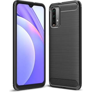 Xiaomi Poco M3 Brushed Carbon Fiber Bagside Cover - Sort