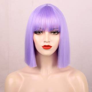 Betaget Styles Lavendel Purple Bob Wig Farverige parykker Varmebestandige fiber syntetiske parykker lige h?r med smell til kvinder daglig brug Ha
