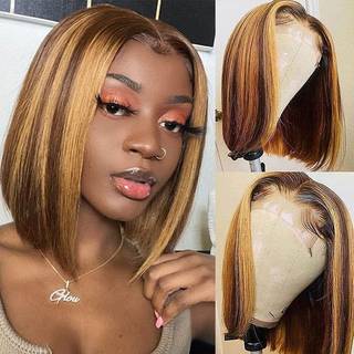 HUIWANYAN Fremh?v Blonde Frontparyk Menneskeh?r Ombre 4/27 Bob Paryk Menneskeh?r Limfrit 13x4 Hd Blonde foran Bob Parykker Menneskeh?r Forplukket