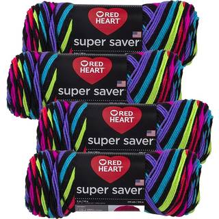 Red Heart Super Saver Yarn (4-Pack 5oz Skeins) (Neon Stripe)