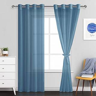 Jiuzhen semi -rene gardiner til stue - 84 tommer lange med bindinger Lysfiltrering Grommet Vinduesgardiner til sovev?relse/Office 52WX 84L S?t me