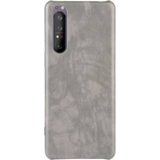 Sony Xperia 1 II Læderbetrukket Plast Cover Grå