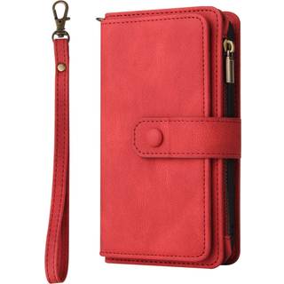 iPhone SE (2022 / 2020) / 8 / 7 Kunstlæder Flip Cover - Strop & Pung m. 15 Kortholdere - Rød