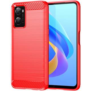 Oppo A76 / Realme 9i Brushed Carbon Bagside Cover - Rød
