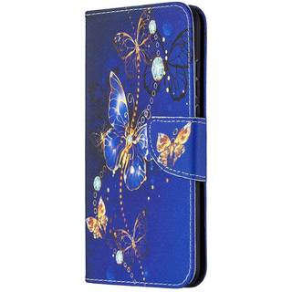 Huawei Honor 9X Lite Læder Cover m. Pung - Guld & Blå sommerfugle
