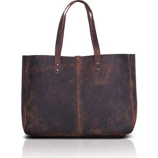 Komalc Leather Tote taske til kvindelige pung Satchel Rejsetaske Shopping Carry Messenger Multipurpose Handbag (18,5 tommer Buffalo Distressed Ta