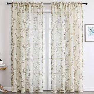 Smil Weaver Nature Yellow Sheer Gardiner 84 tommer længde til stue Lysfiltrering Gardin 2 Paneler Voile Linnekstremt Semi Sheer Blomstergardiner