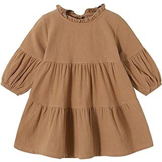 Toddler b?rn baby pige kjole lanterne lang?rmet solid farve afslappede kjoler piger efter?r vinter t?j t?j (3-4t khaki)