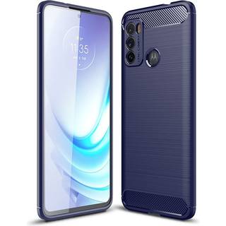 Motorola Moto G60 Brushed Carbon Fiber Fleksibelt Plastik Cover - Blå