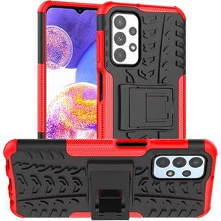 Skridsikkert Samsung Galaxy A23 Hybrid Cover med Stativ - Rød / Sort
